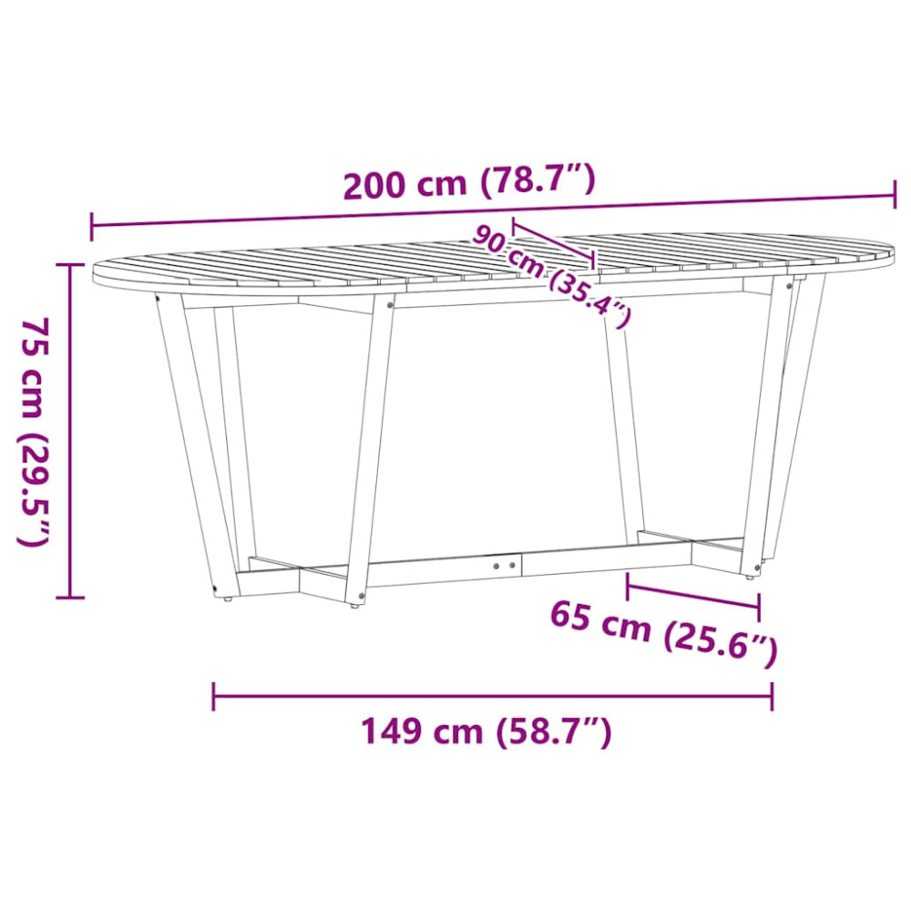 Produktbild för Matbord för trädgården ovalt 200x90x75 cm massivt trä akacia