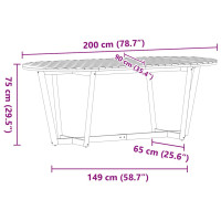 Produktbild för Matbord för trädgården ovalt 200x90x75 cm massivt trä akacia