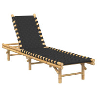 Produktbild för Solsäng med svart vävd rem 55x200x30 cm bambu