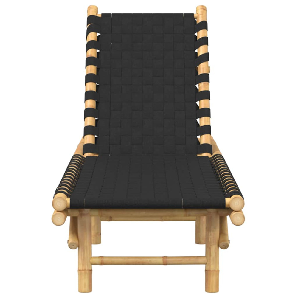 Produktbild för Solsäng med svart vävd rem 55x200x30 cm bambu