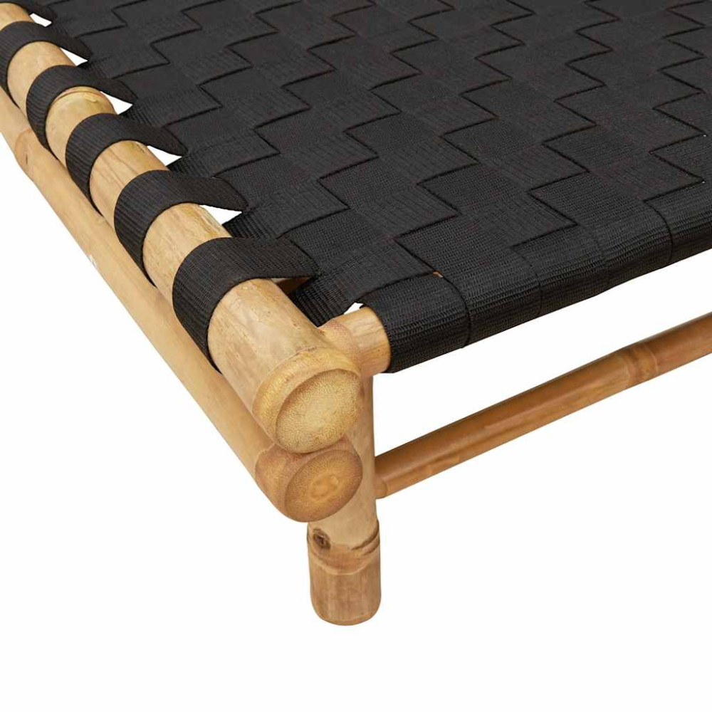 Produktbild för Solsäng med svart vävd rem 55x200x30 cm bambu