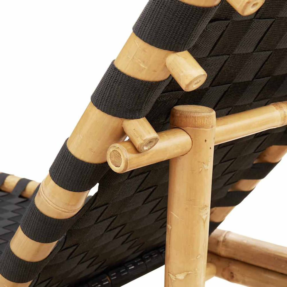 Produktbild för Solsäng med svart vävd rem 55x200x30 cm bambu