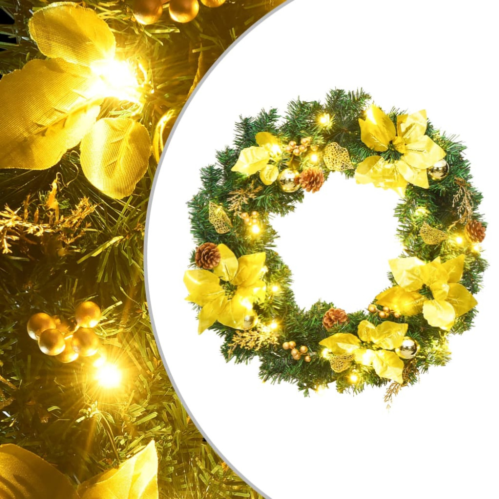 Produktbild för Julkrans med LED-lampor grön 60 cm PVC