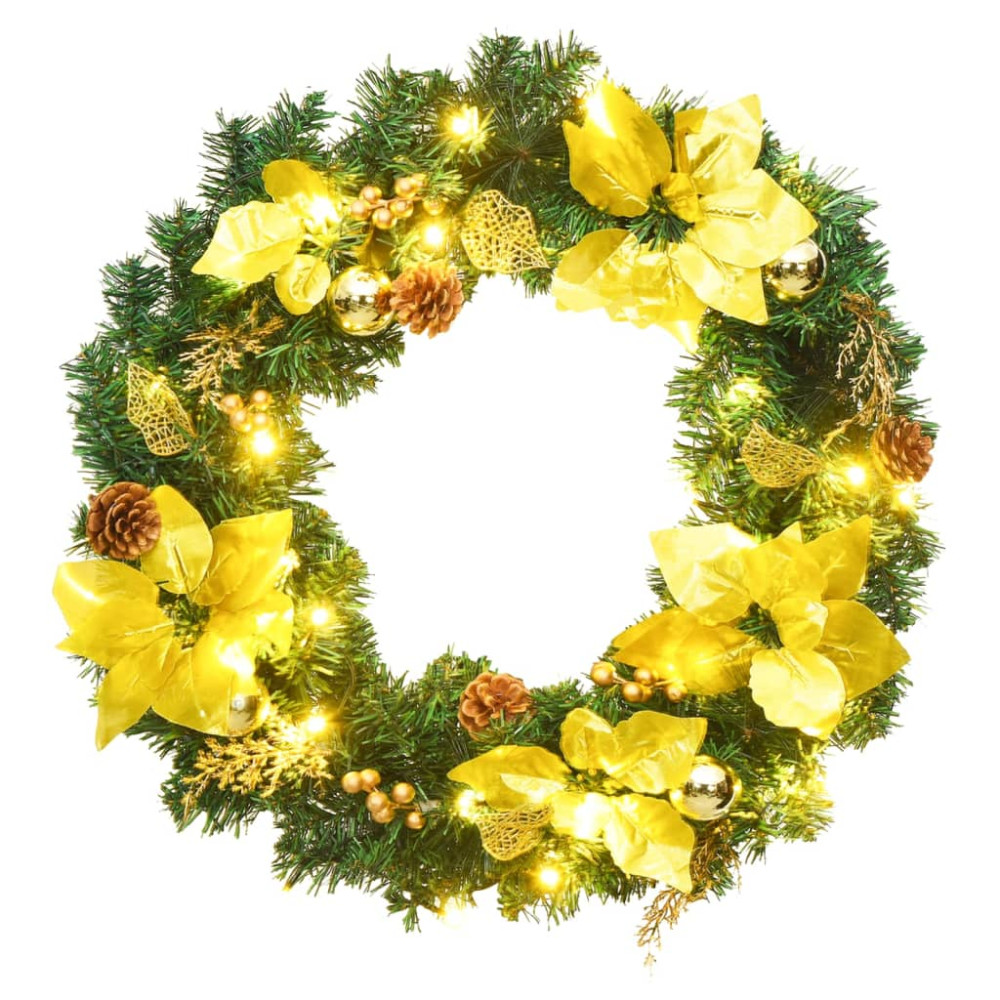 Produktbild för Julkrans med LED-lampor grön 60 cm PVC