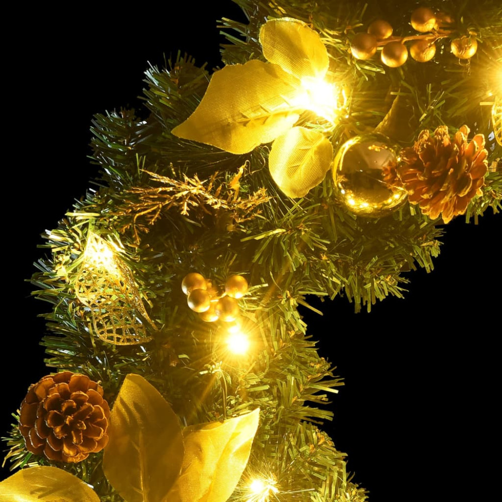 Produktbild för Julkrans med LED-lampor grön 60 cm PVC