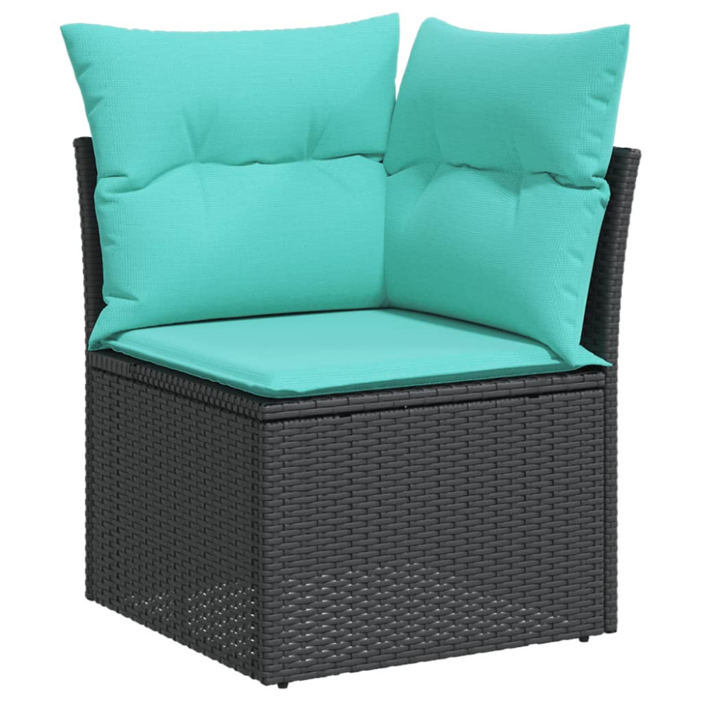 Produktbild för 9 delar trädgårdssoffgrupp med dynor svart polyrotting