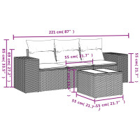 Produktbild för 4 delar trädgårdssoffgrupp med dynor grå polyrotting