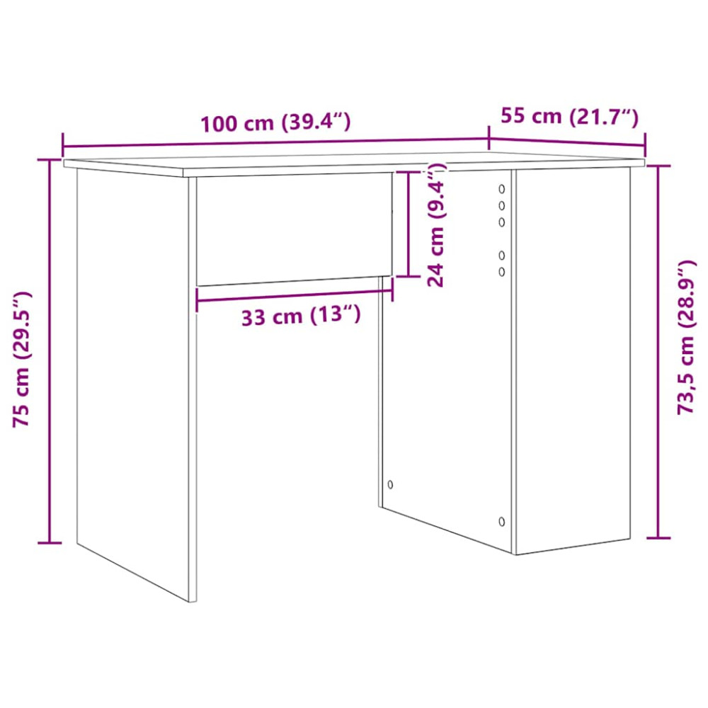 Produktbild för Skrivbord svart ek 100x55x75 cm konstruerat trä