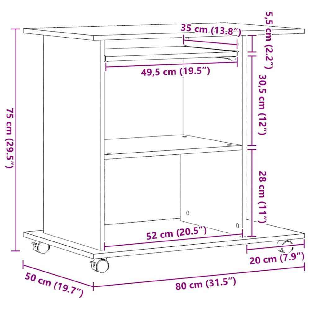 Produktbild för Datorskrivbord svart ek 80x50x75 cm konstruerat trä