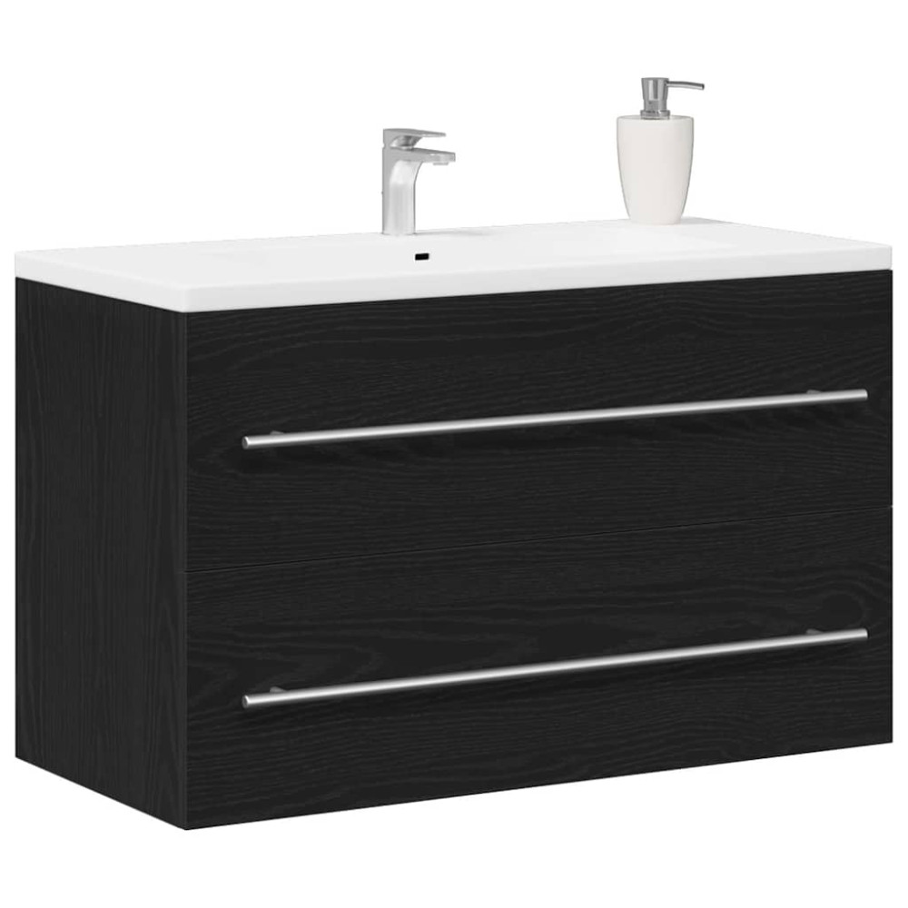 Produktbild för Diskbänkskåp svart ek 80x38,5x48 cm konstruerat trä