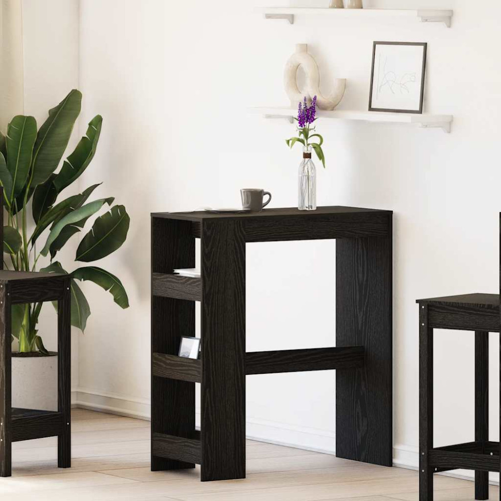 Produktbild för Barbord med hyllor svart ek 90x40x103,5 cm konstruerat trä