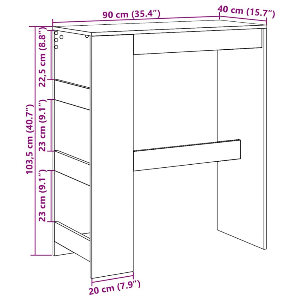Produktbild för Barbord med hyllor svart ek 90x40x103,5 cm konstruerat trä
