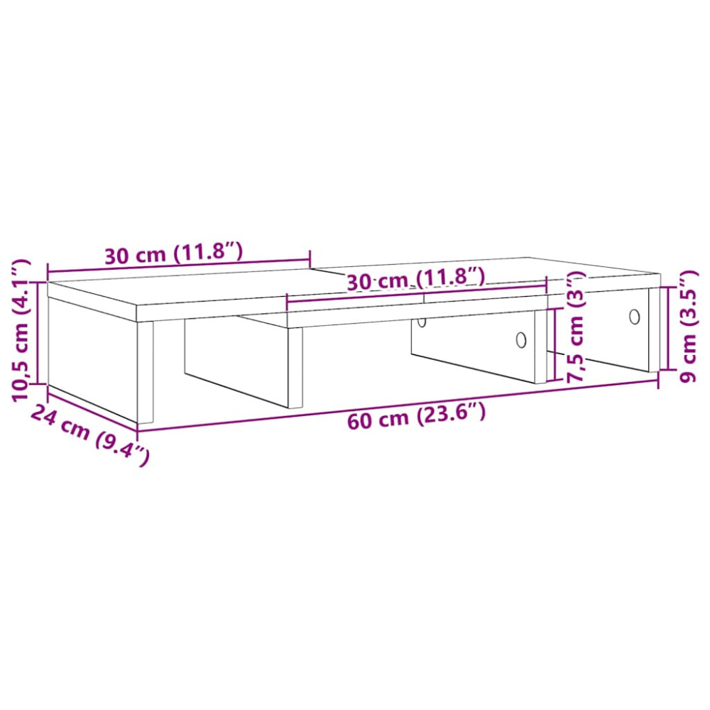 Produktbild för Monitorstativ justerbart svart ek 60x24x10,5 cm konstruerat trä