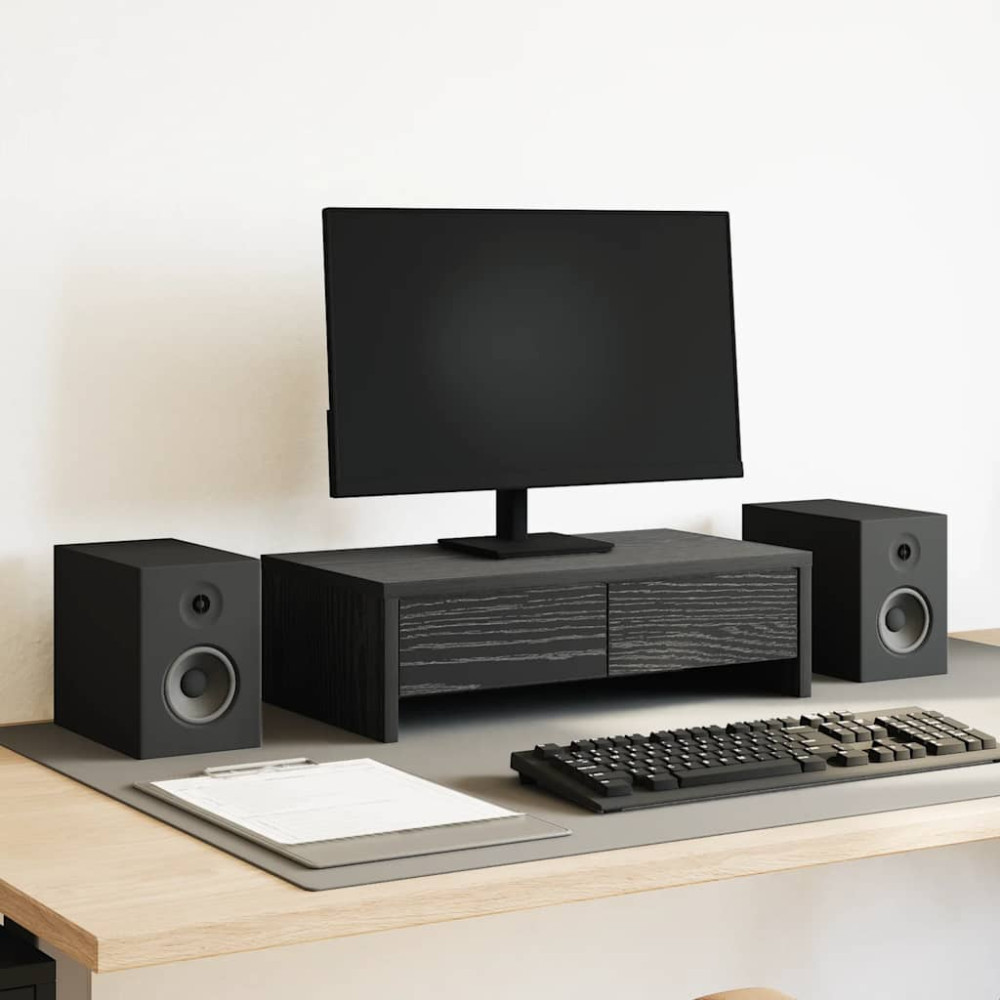 Produktbild för Monitorstativ med lådor svart ek 50x27x15 cm konstruerat trä