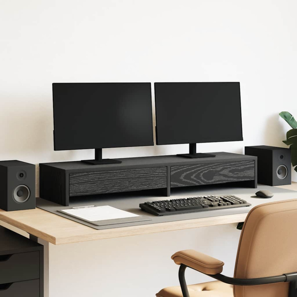 Produktbild för Monitorstativ med lådor svart ek 100x27x15cm konstruerat trä