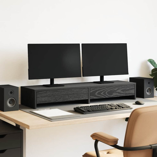 vidaXL Monitorstativ med lådor svart ek 100x27x15cm konstruerat trä