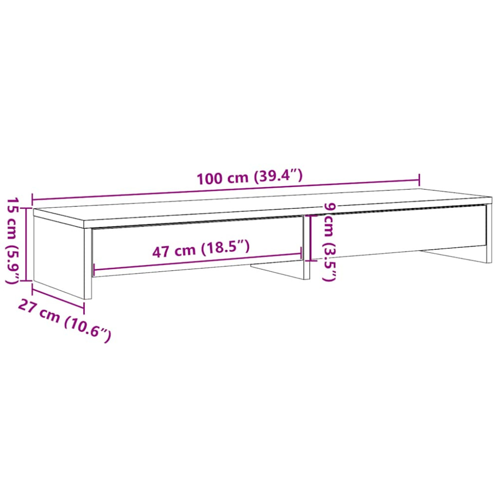 Produktbild för Monitorstativ med lådor svart ek 100x27x15cm konstruerat trä