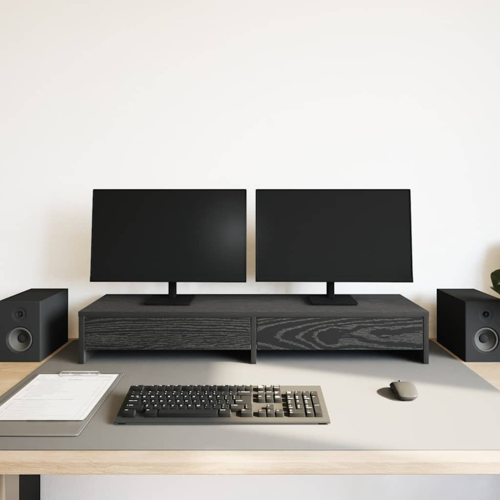 Produktbild för Monitorstativ med lådor svart ek 100x27x15cm konstruerat trä