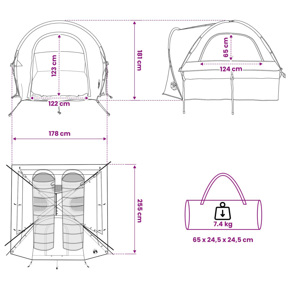 Produktbild för Bil tält med tak Blå 200 x 170 x 170 cm Polyester och Stål