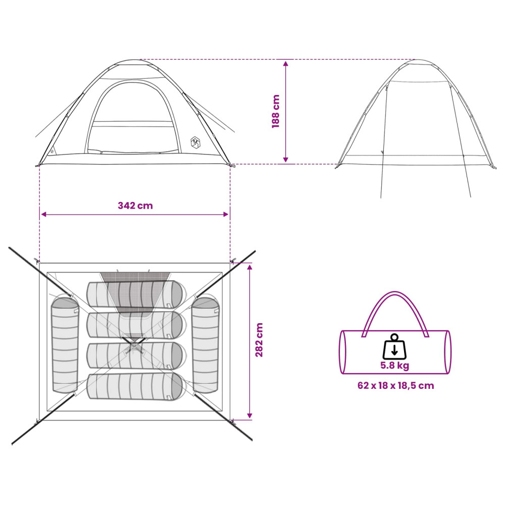 Produktbild för Campingtält med tak med luftventil Blå 335 x 275 x 180 cm