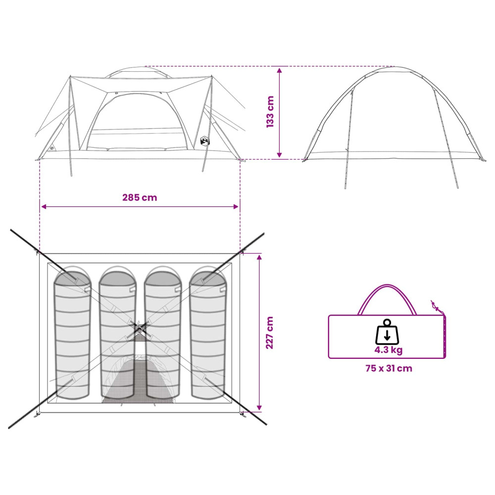 Produktbild för Campingtält med tak Grön 4 personer Polyester och Stål