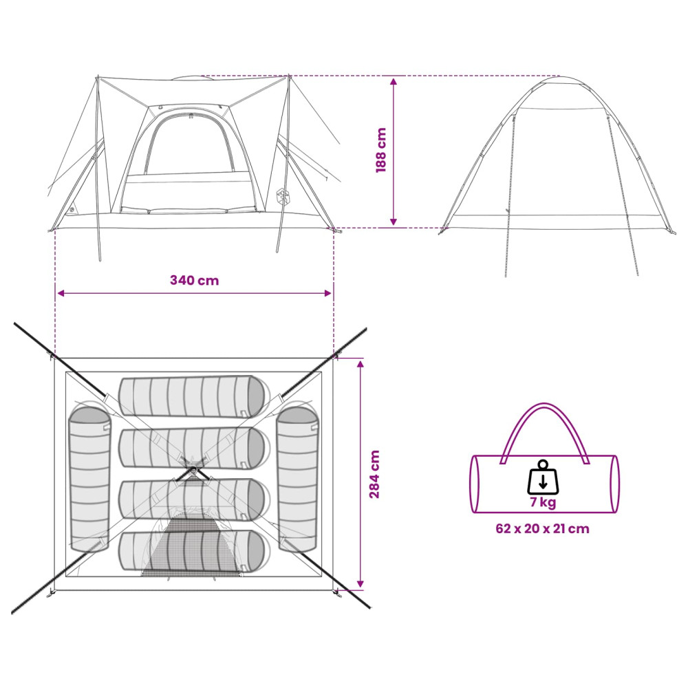 Produktbild för Campingtält med tak Grön 6 personer Polyester och Stål