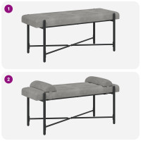 Produktbild för Knappstoppad bänk med kuddar Ljusgrå 110 x 40 x 46 cm Sammet