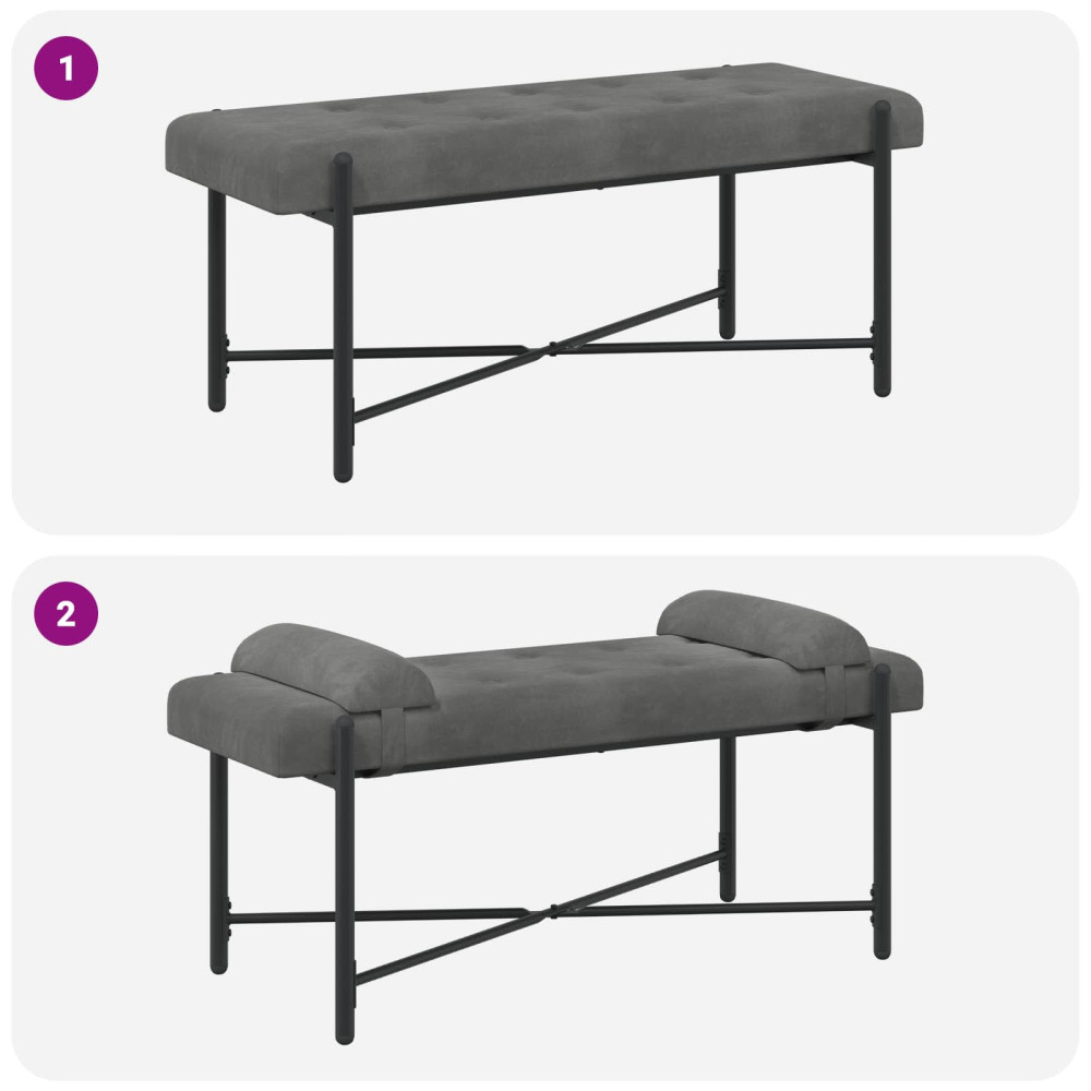 Produktbild för Knappstoppad bänk med kuddar Mörkgrå 110 x 40 x 46 cm Sammet