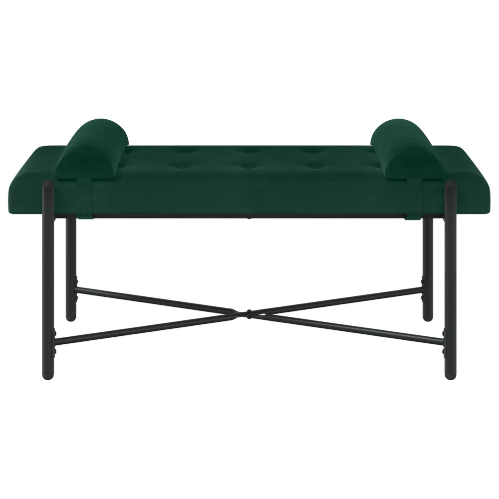 Produktbild för Knappstoppad bänk med kuddar Mörkgrön 110 x 40 x 46 cm Sammet