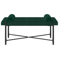 Produktbild för Knappstoppad bänk med kuddar Mörkgrön 110 x 40 x 46 cm Sammet