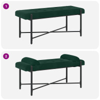 Produktbild för Knappstoppad bänk med kuddar Mörkgrön 110 x 40 x 46 cm Sammet