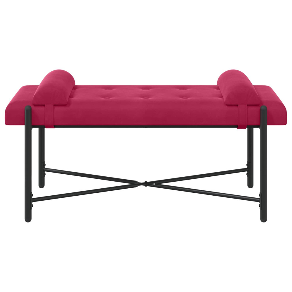 Produktbild för Knappstoppad bänk med kuddar Vinröd 110 x 40 x 46 cm Sammet