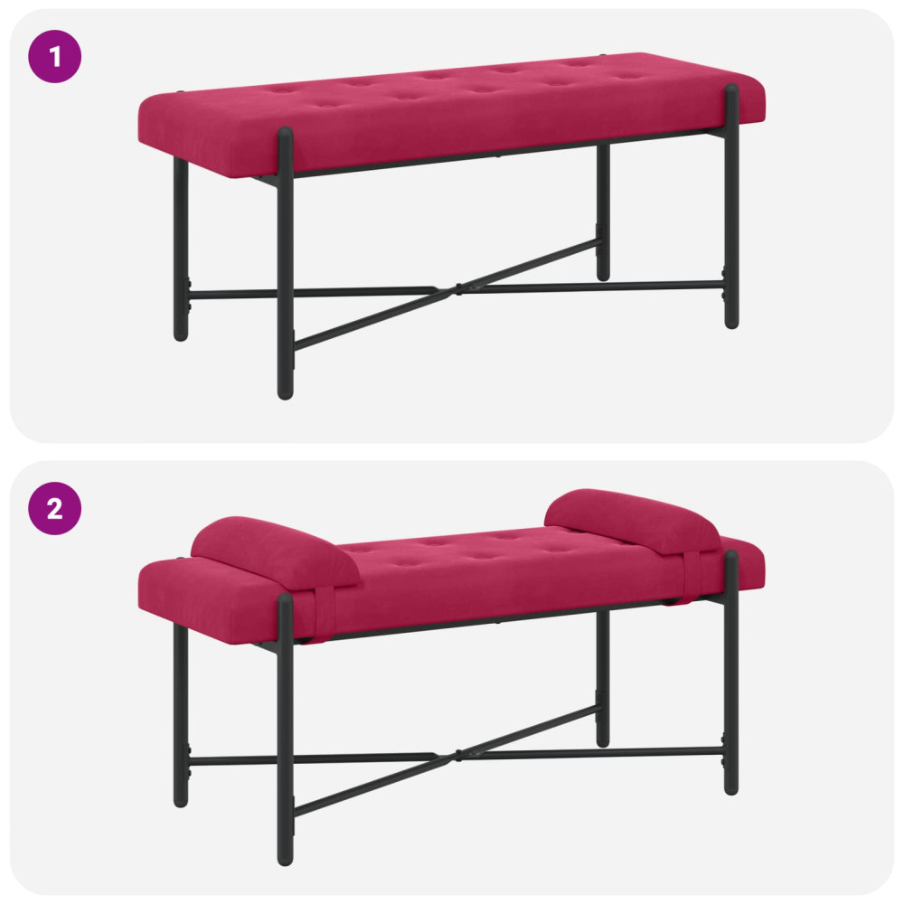 Produktbild för Knappstoppad bänk med kuddar Vinröd 110 x 40 x 46 cm Sammet