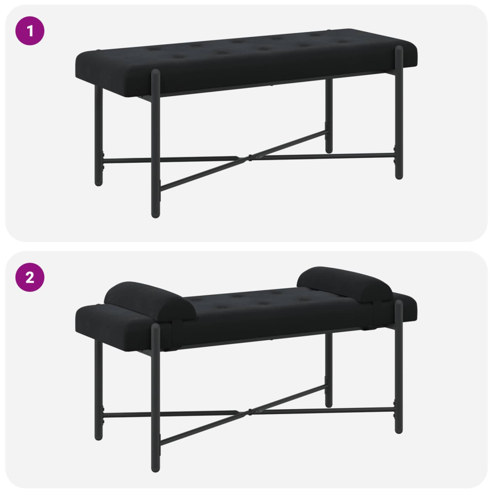 Produktbild för Knappstoppad bänk med kuddar Svart 110 x 40 x 46 cm Sammet
