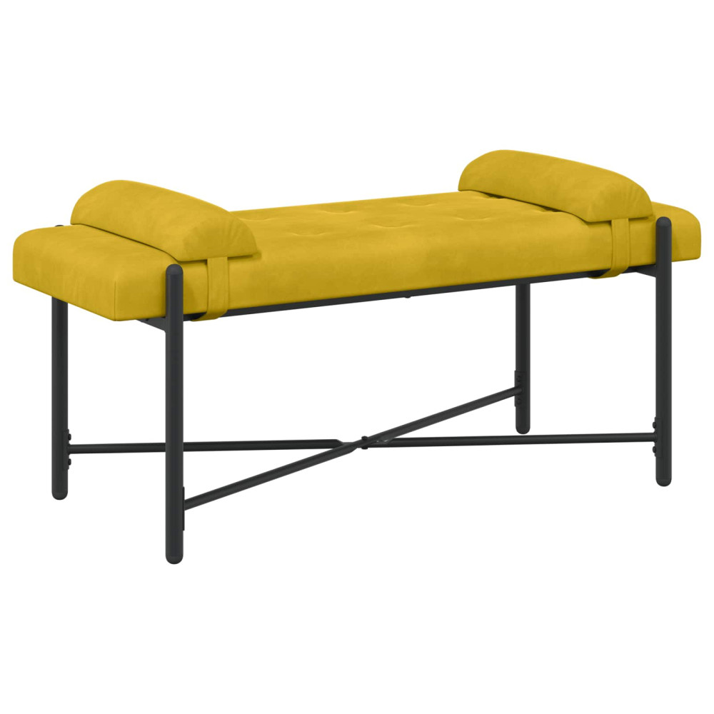 Produktbild för Knappstoppad bänk med kuddar Gul 110 x 40 x 46 cm Sammet