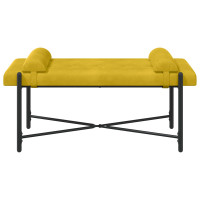 Produktbild för Knappstoppad bänk med kuddar Gul 110 x 40 x 46 cm Sammet
