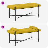 Produktbild för Knappstoppad bänk med kuddar Gul 110 x 40 x 46 cm Sammet