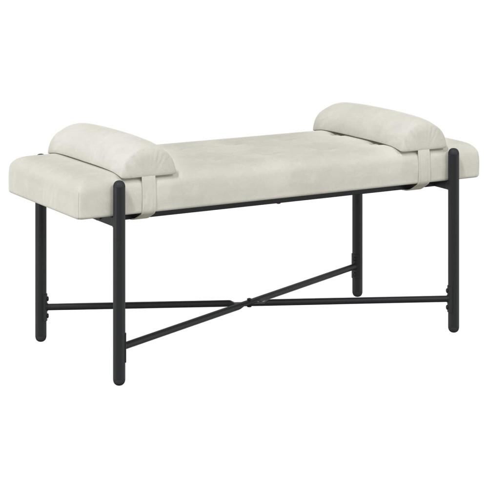 Produktbild för Knappstoppad bänk med kuddar Gräddvit 110 x 40 x 46 cm Sammet