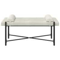 Produktbild för Knappstoppad bänk med kuddar Gräddvit 110 x 40 x 46 cm Sammet