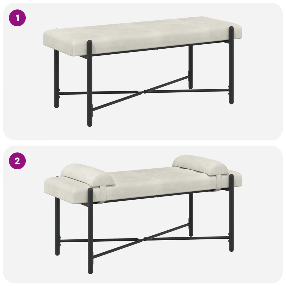 Produktbild för Knappstoppad bänk med kuddar Gräddvit 110 x 40 x 46 cm Sammet