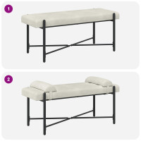 Produktbild för Knappstoppad bänk med kuddar Gräddvit 110 x 40 x 46 cm Sammet
