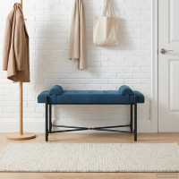 Produktbild för Knappstoppad bänk med kuddar Blå 110 x 40 x 46 cm Sammet