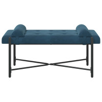 Produktbild för Knappstoppad bänk med kuddar Blå 110 x 40 x 46 cm Sammet