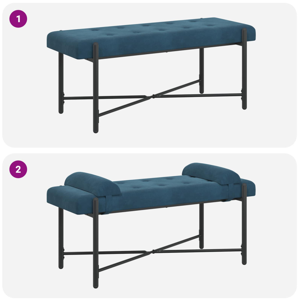 Produktbild för Knappstoppad bänk med kuddar Blå 110 x 40 x 46 cm Sammet