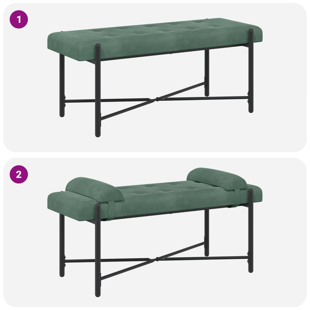Produktbild för Knappstoppad bänk med kuddar Havgrön 110 x 40 x 46 cm Sammet