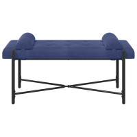 Produktbild för Knappstoppad bänk med kuddar Polisblå 110 x 40 x 46 cm Sammet