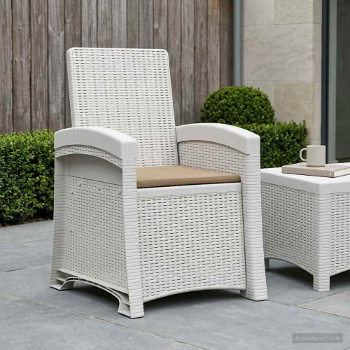 vidaXL Reclining gardenstol i rottinglook Vit och taupe PP