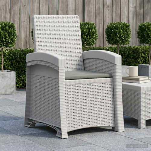 vidaXL Reclining gardenstol i rottinglook Vit och ljusgrå PP