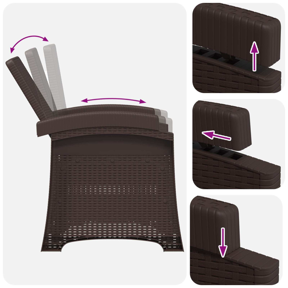 Produktbild för Reclining gardenstol i rottinglook 2 pcs Brun och gräddvit PP