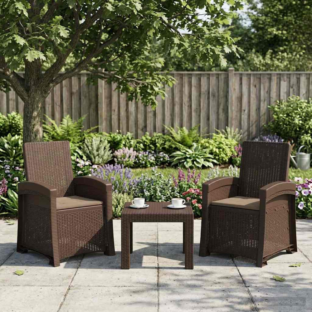Produktbild för Reclining gardenstol i rottinglook 2 pcs Brun och taupe PP